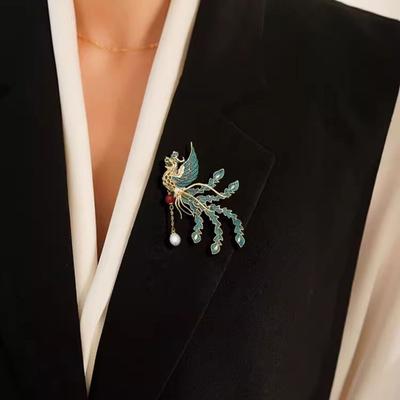 Spilla Stile Retrò Design Fenice Spilla da Bavero con Nappa di Perle Finte Maglioni Colletti Cappelli Borse Cappotti Sciarpe Distintivo Accessorio per Outfit