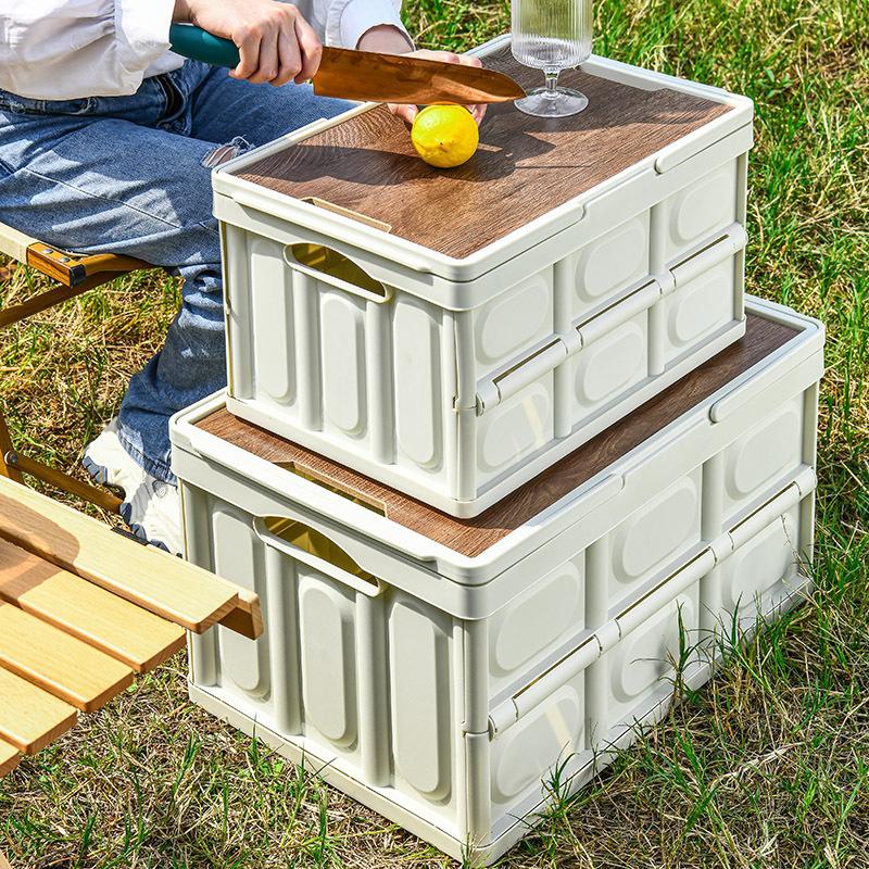 Collapsible Storage Bin With Handle Large Capacity Portable Storage Container Stackable Multifunctional Outdoor Camping Items