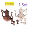 1Set 1:12 Dollhouse Miniature Wine Set Wine Jug Teapot Mini Flagon W/Cup Tableware Model Decor Toy Doll House Accessories