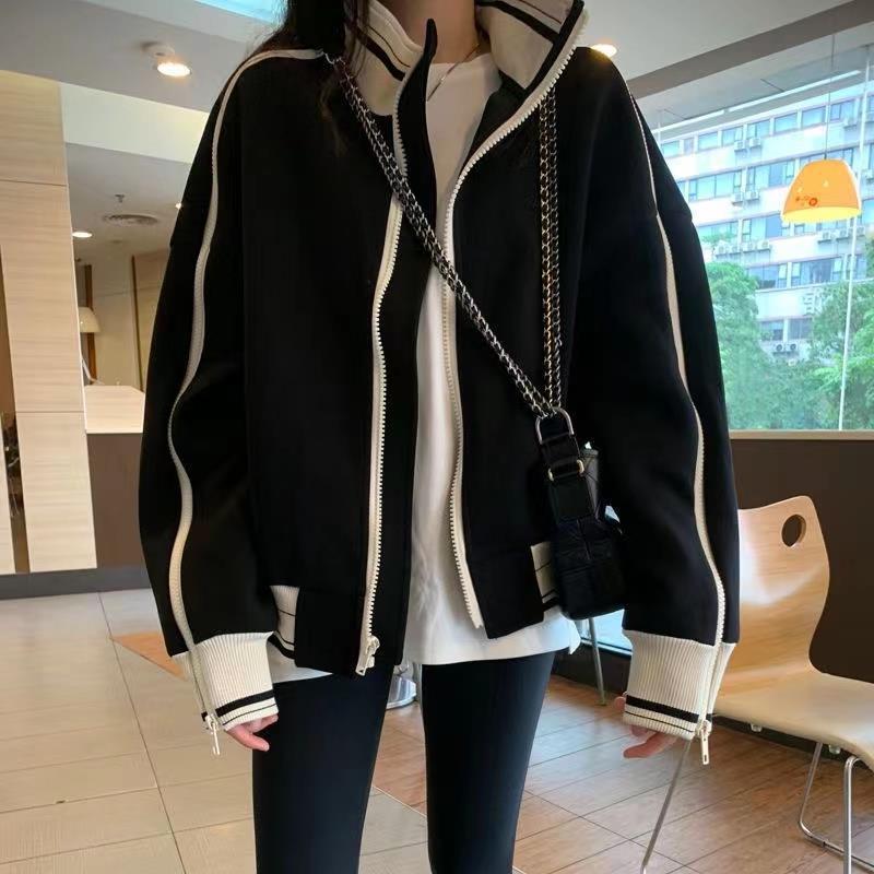 Women's Petite College Style Fleece Baseball Jacket - Cozy, Loose, Casual for Autumn/Winter