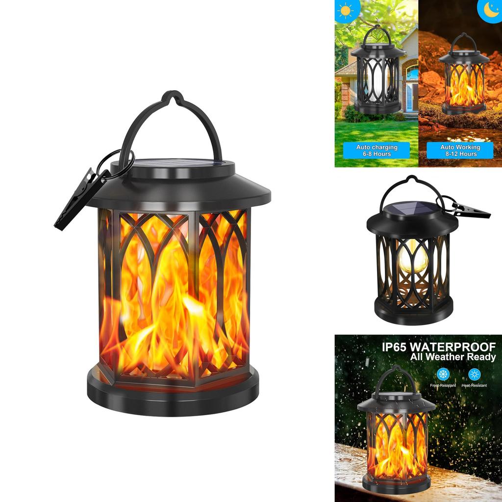 Solar Flame Lantern With Clip Outdoor Garden Landscape Lighting For Patio Decor
