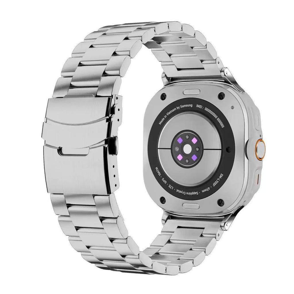 Three-Bead Steel Band Buckle Strap for Apple Watch, Compatible with All iWatch Generations, Stainless Steel.
