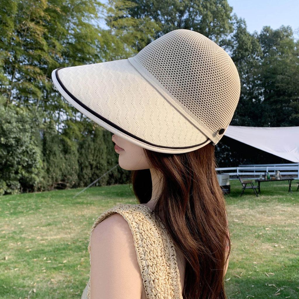 Summer Mesh Breathable Hollow Hat Women'S Large Brim Showing Face Small Equestrian Hat Outdoor Travel Such A Sunscreen Hat