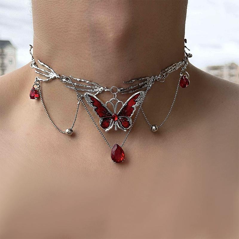 Vintage Y2K Halskette für Damen Mode Samt Schmetterling Quaste Kristall Kragen Halskette Gothische Ketten