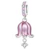 Orstarry 925 Silver Pink Orchid Wind Chime Pendant Beads Original Pendants Bracelet Charm Jewelry Party DIY Gifts