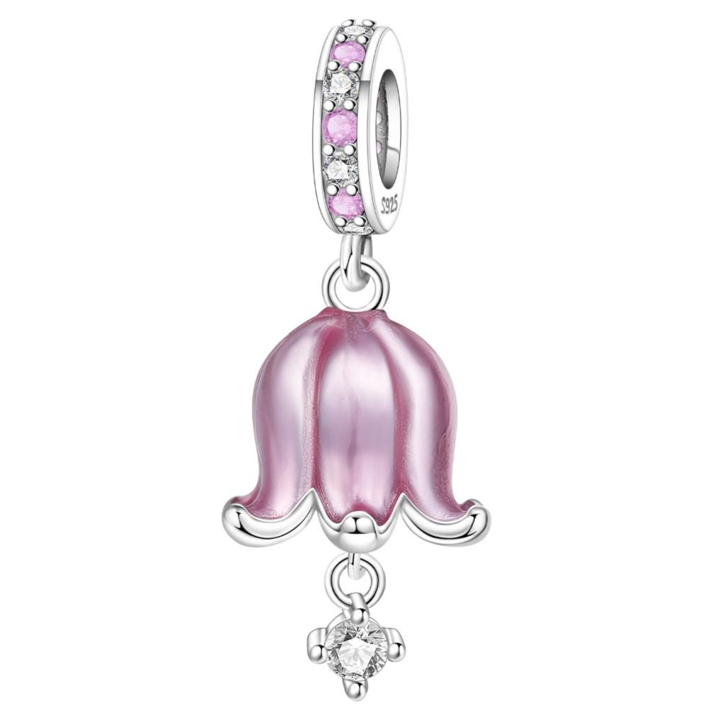 Orstarry 925 Silver Pink Orchid Wind Chime Pendant Beads Original Pendants Bracelet Charm Jewelry Party DIY Gifts