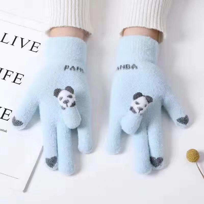 Winter Gloves Winter Girl Thickened Five-finger Student Cute Knitted Cold-proof Riding Touch Screen Warm Cycling Gloves