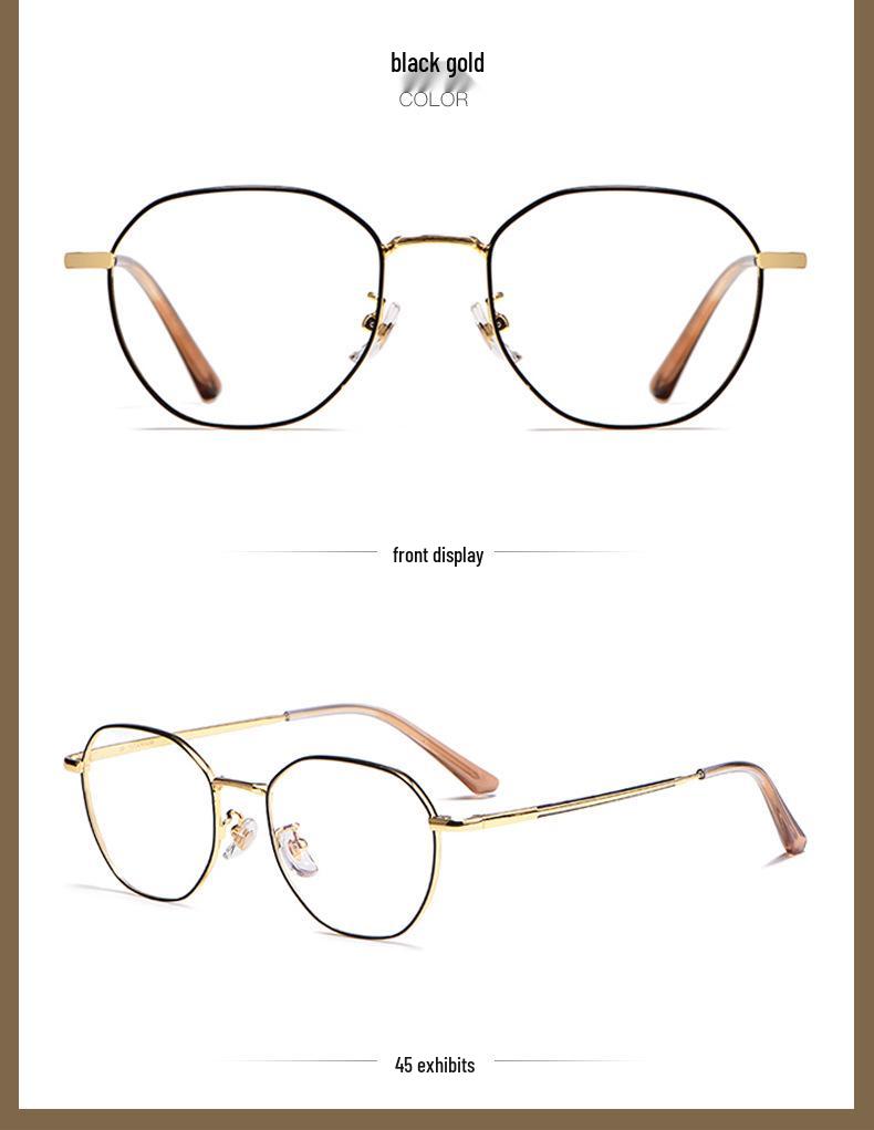 Women's Retro Polygonal Anti-Blue Light Eyeglass Frames, Semi-Titanium, Prescription Compatible 3931