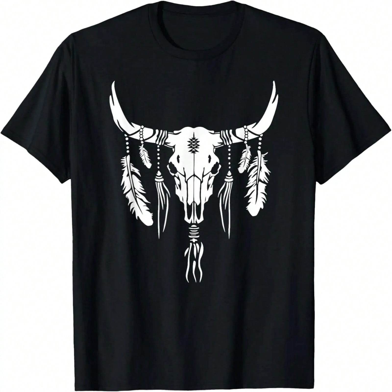 Boho Longhorn Bull Skull Design Cow Skull And Feathers Art T-Shirt S разноцветный
