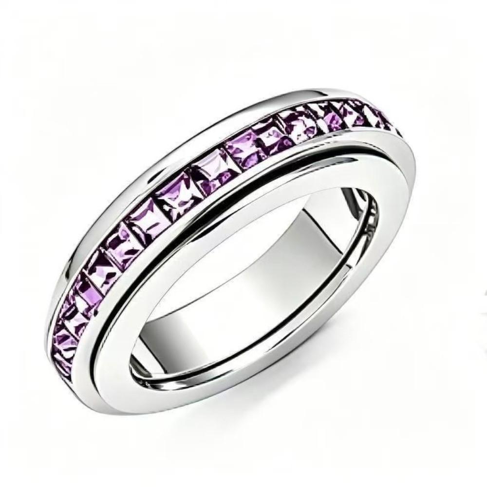 Size 6-10 Stainless Steel Spinner Fidget Ring Cubic Zirconia Lucky Ring Women and Men
