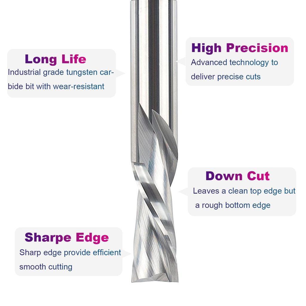 SpeTool Spiral Downdcut Router Bits with 1/2 Inch Shank, 1/2 Inch Cutting Diameter Solid Carbide CNC End Mill for Wood Carving, Plunge Cut