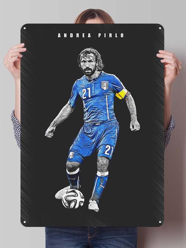 Andrea Pirlo Football Player Metal Posters Wall Art of Murals Custom Made Metal Tin Sign Plaque for Wall Decoration Retro Decor