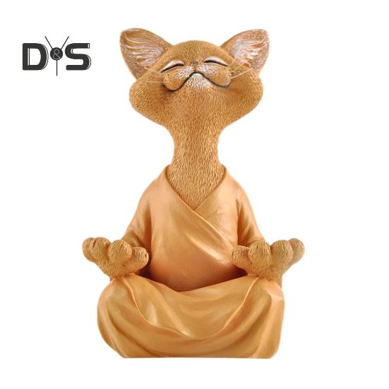 Meditation Cat Statue Sitting Kitten Resin Figurine Zen Yoga Animal Sculpture Home Office Bookshelf Desktop Decoration Ornament