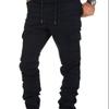 European & American Style Men's Multi-Pocket Drawstring Joggers - Solid Color Casual Sport Pants