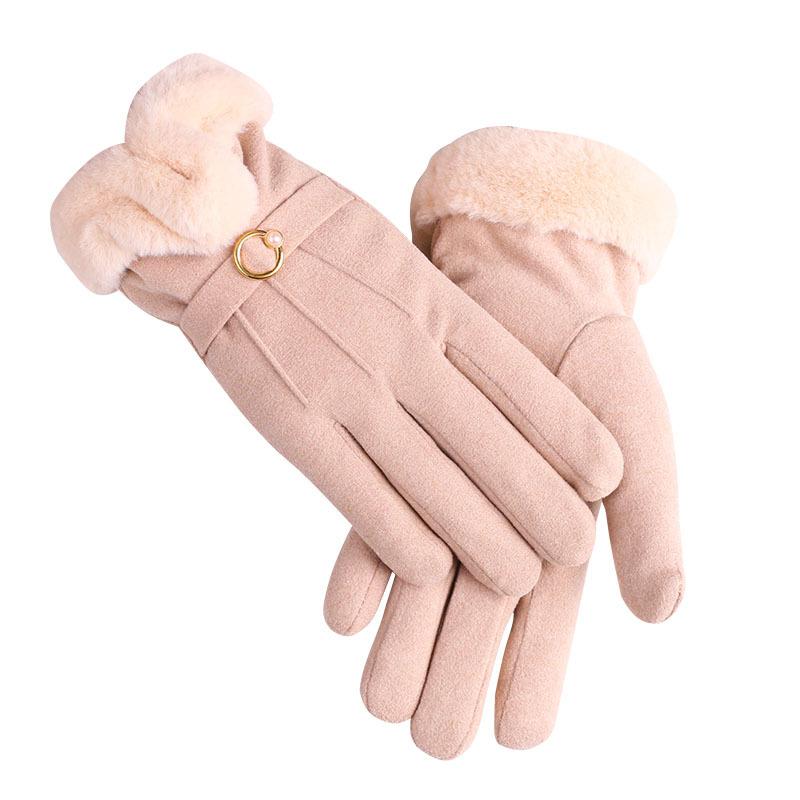 Warm gloves autumn and winter women's fleece thickened cute furry mouth student cold-proof outdoor riding touch screen gloves