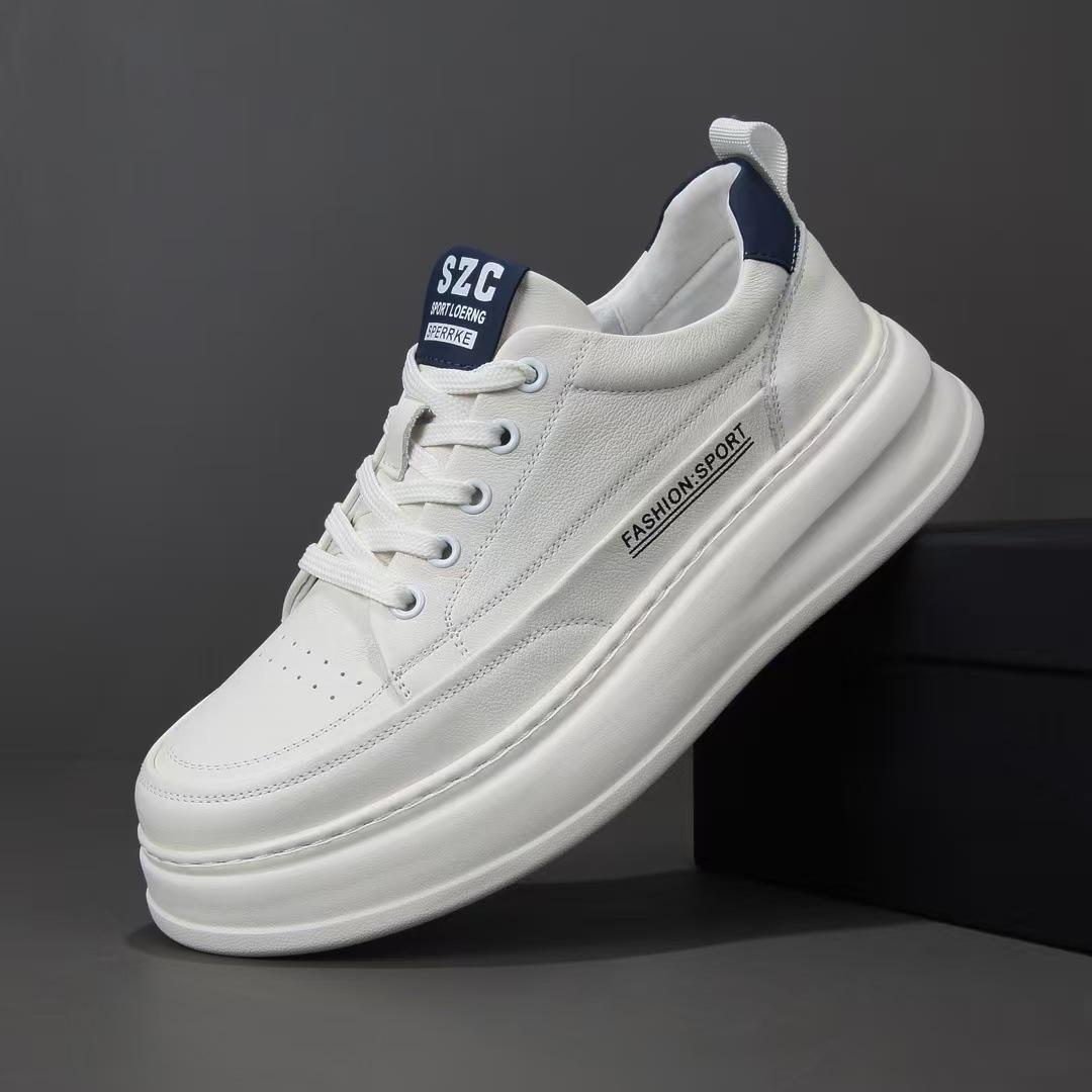 

Мужские дышащие кеды из натуральной кожи на толстой подошве - Модная европейская цветная блочная повседневная обувь 38 белый