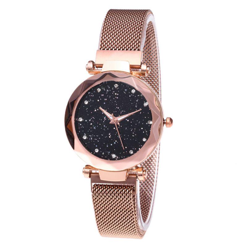 Women's Prismatic Glass Scale Starry Sky Stainless Steel Bracelet Mesh Band Quartz Wrist Watch