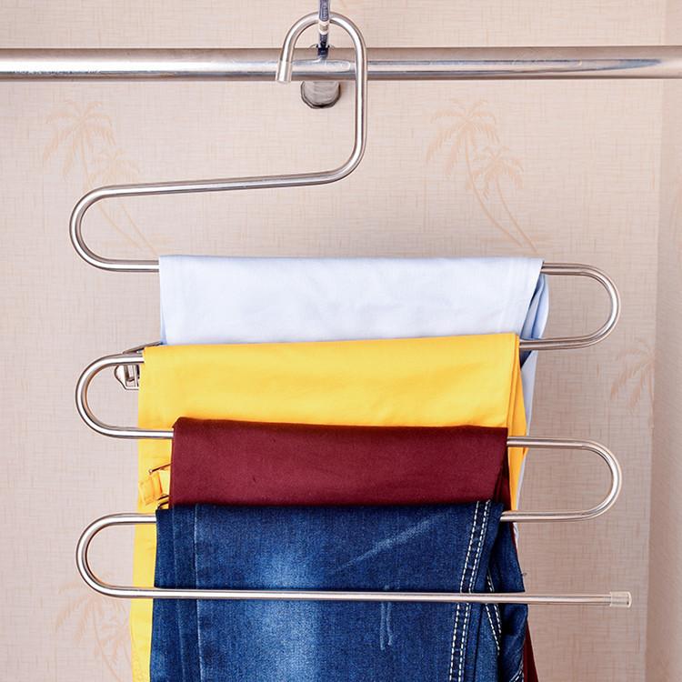 Stainless Steel Multi-functional Magic S-shaped Multi-layer Pants Rack Hanging Pants Coat Rack Closet Storage Rack Pants Hanging Rack Pants Clip