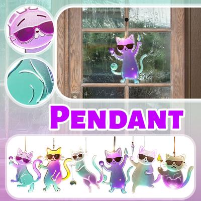 Colorful Cat Ornaments, Acrylic Cat Ornaments, 2D Flat Ornaments, Cute Ornaments Suitable For Home Living Room, Glass Door And Wall