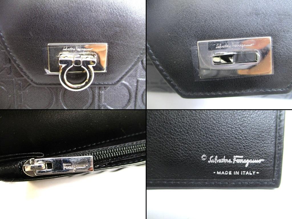 Authentic Salvatore Ferragamo Gancini Black Leather Flap Long Wallet #b127  Open box