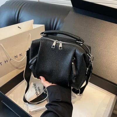 Zipper Leather Solid PU Premium Shoulder Bags Fashiable Folded Cloud Top-Handle Bag Large Capacity Commuter Wide Crossbody Bag