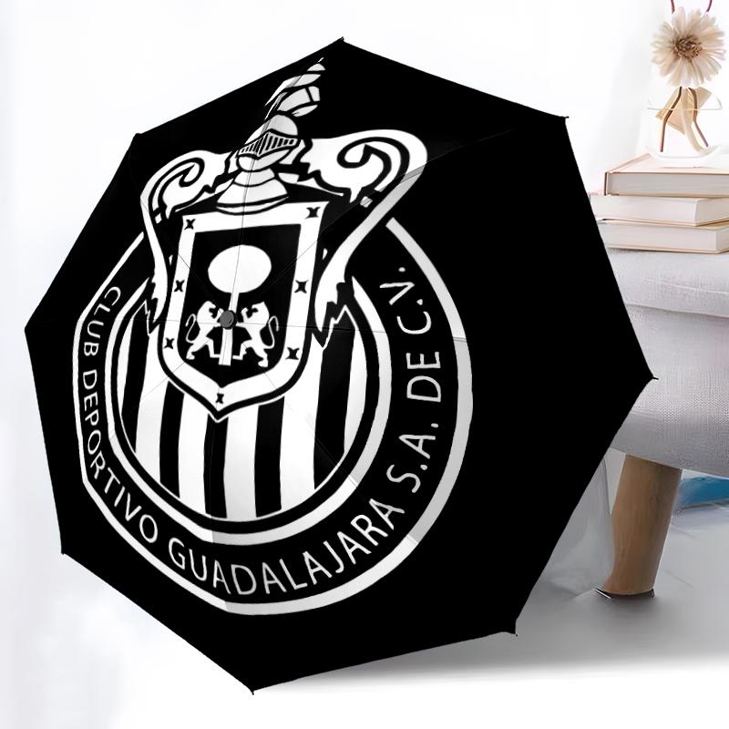 1pc Sturdy 8-Bone Auto Umbrella, Club Deportivo Guadalajara Umbrella, Digital Printed, Foldable Umbrella for On-the-Go Outdoor Use
