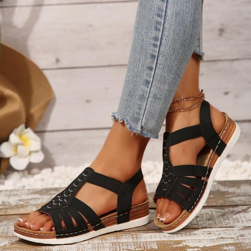 New Style Shoes Thick-soled Shoes One-shoulder Buckle Large-sized Wedge Heel Women's Shoes Sandals