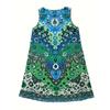 Damen Boho Ärmelloses Rundhalskleid - A-Linie Knielang Lässig Sommerkleid, Heller Paisley-Print