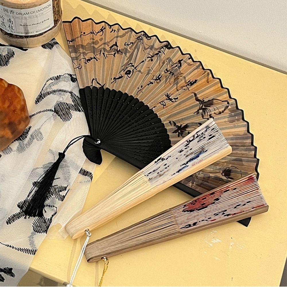 Bamboo Chinese Japanese Folding Fan Colorful Shank Classical Dance Fan  Home Decoration