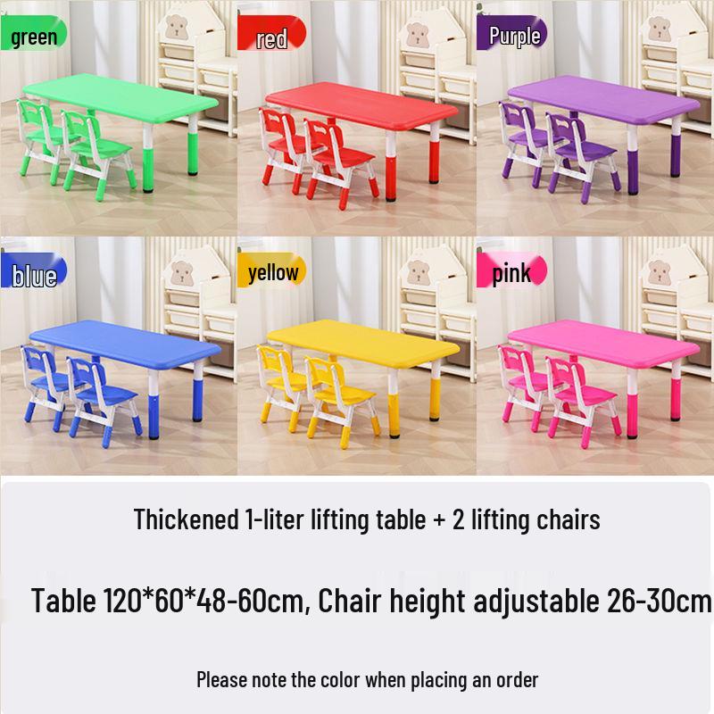 Children's Rectangular Plastic Learning Table & Chair Set with Building Block Surface
