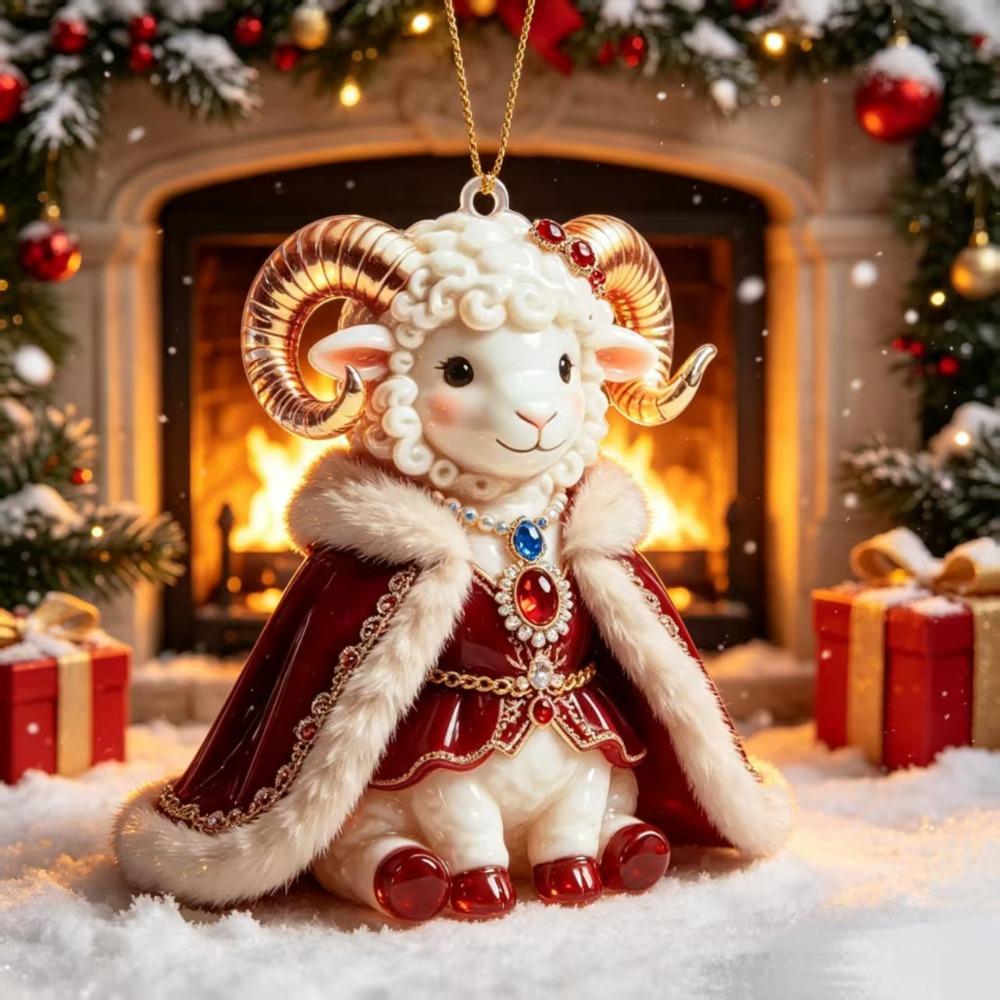 2D Flacher Ziegenanhänger Glänzendes Tier Hängende Dekoration Weihnachtsbaumschmuck