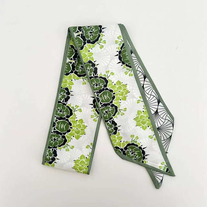 Korean Fashion Colorful Flowers Women Twill Ribbon Small Scarf Binding Bag Handle Ribbon Hair Band Small Scarf Headband