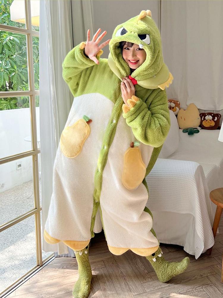 

Женская одежда Мультяшный халат Kawaii Pear Пижама для взрослых Фланелевая пижама для девочек Зимняя вечеринка Праздничная домашняя одежда free size