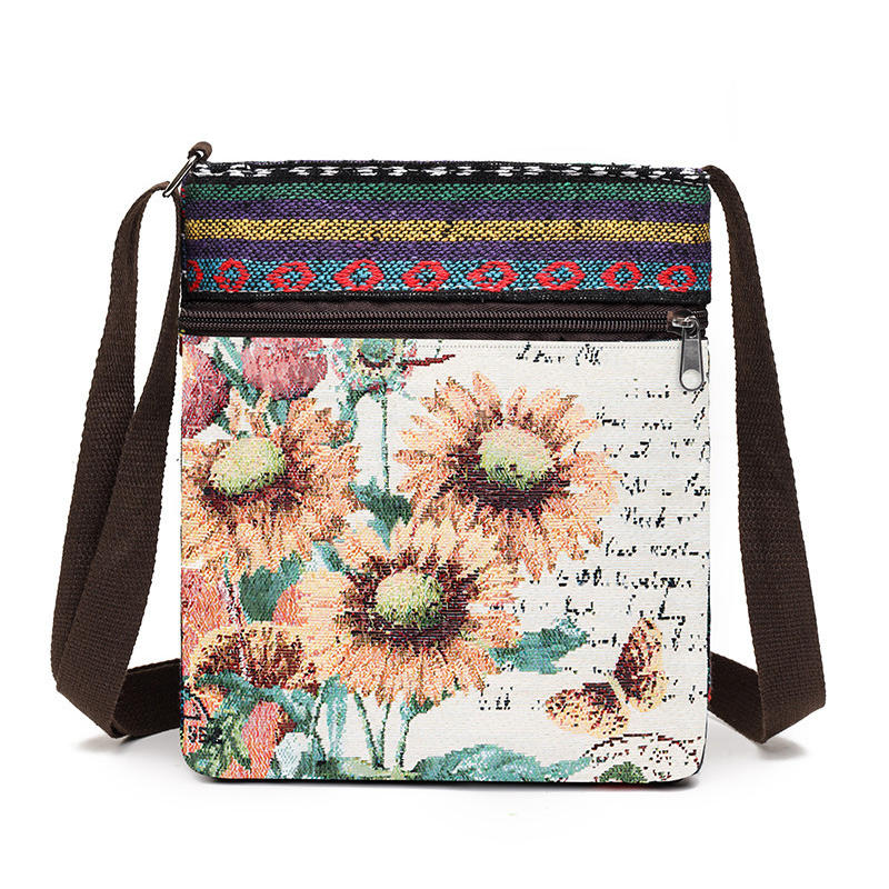 Retro Ethnic Style Shoulder Bag Canvas Embroidered Phone Crossbody Messenger Bag Travel Outdoor Casual Simple All-Mastch Women Small Bag