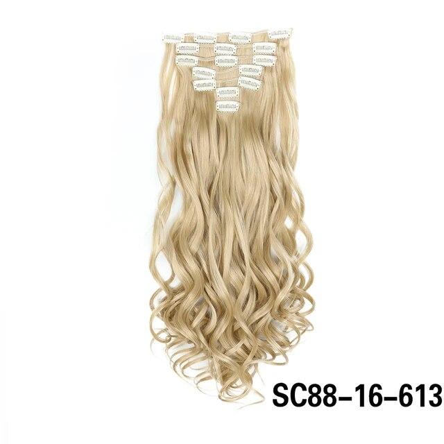 Długie kręcone klipsy do przedłużania włosów 16 klipsów syntetyczne naturalne kawałki włosów dla kobiet 7 sztuk/zestaw 24 cale Ombre blond czerwony czarny sztuczne włosy