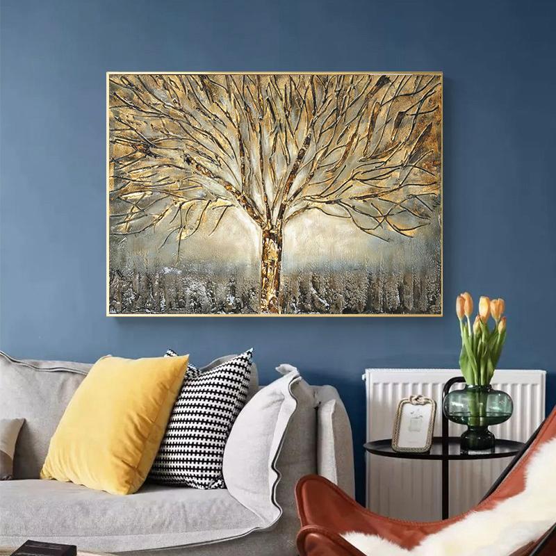 Abstract Art Golden Tree Oil Painting Modern Prints Pictures and Posters Nordic Living Room Home Wall Decoration Cuadros