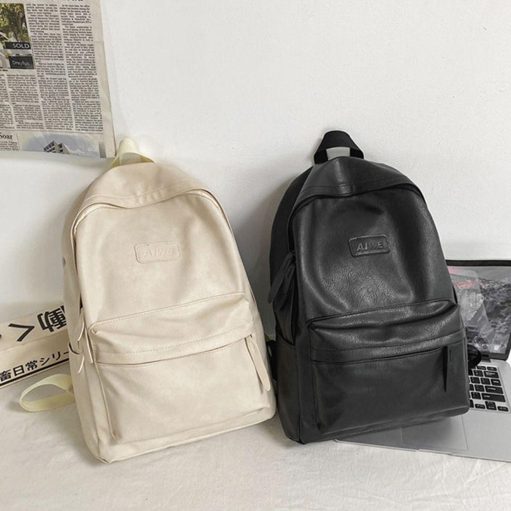 Multiple Pockets Teens Schoolbag Korean Style Travel Bag Leather Backpack Men  Boys Girls
