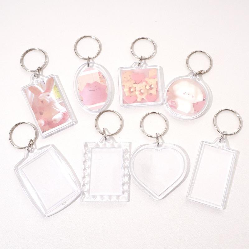 510Pcs Clear Acrylic Photo Frame Keychain Blank Insert Keyring Double-Sided Diy Craft Supply For Couple Family Gift Home Decor