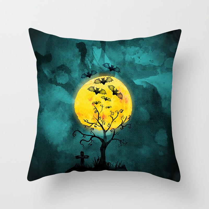 Halloween Pillow with Graffiti Letters Printed Peach Skin Home Cushion Cover Sofa Living Room Cushion Cover