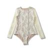 Crocheted Mesh Lace Bodysuit - Slimming Long Sleeve Round Neck Top