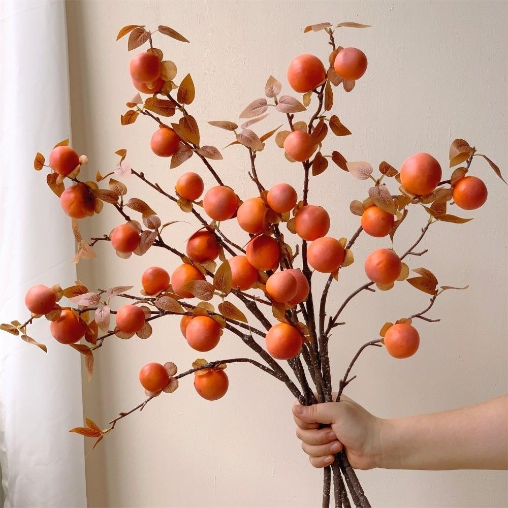 3/5/7 Heads Artificial Persimmon Branch Realistic Handmade Artificial Fruits Branches Plastic Foam Simulation Persimmon Fruit