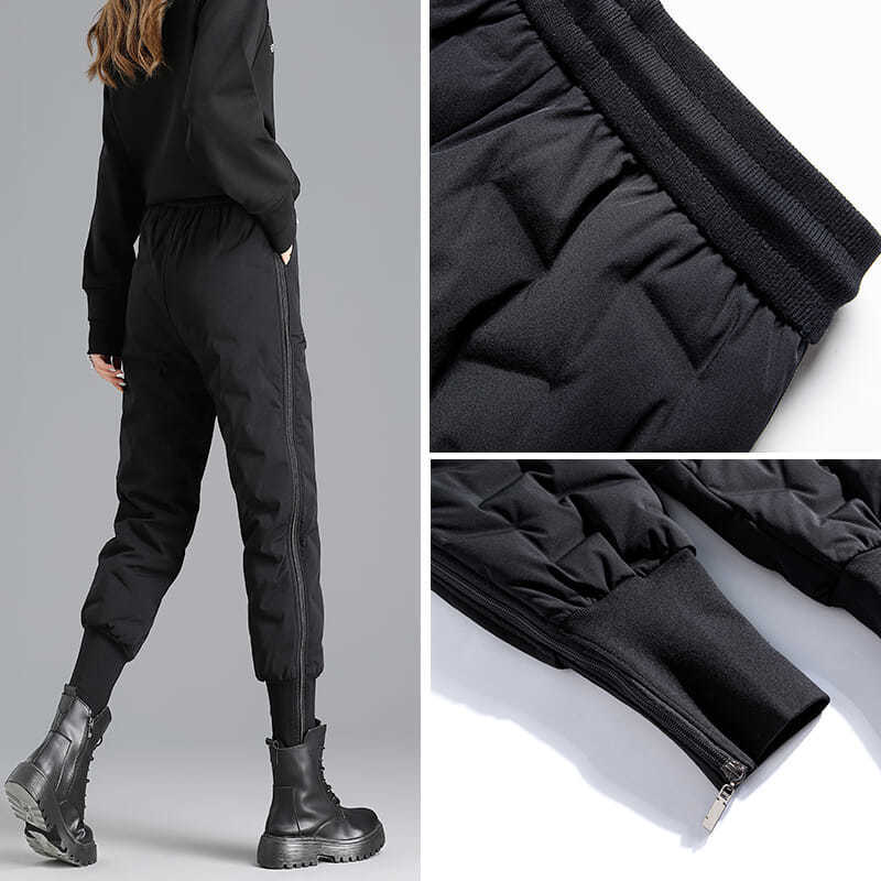 Fall and Winter Down Cotton Pants Female Outwear Big Yards High-waisted Padded Thickened Loose Slim Warm Pants Thickened Warm