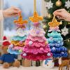 Lightweight Crochet Christmas Tree Hanging Pendant Knitted Wool Jingle Bell for Outdoor Patio Xmas Tree Decor