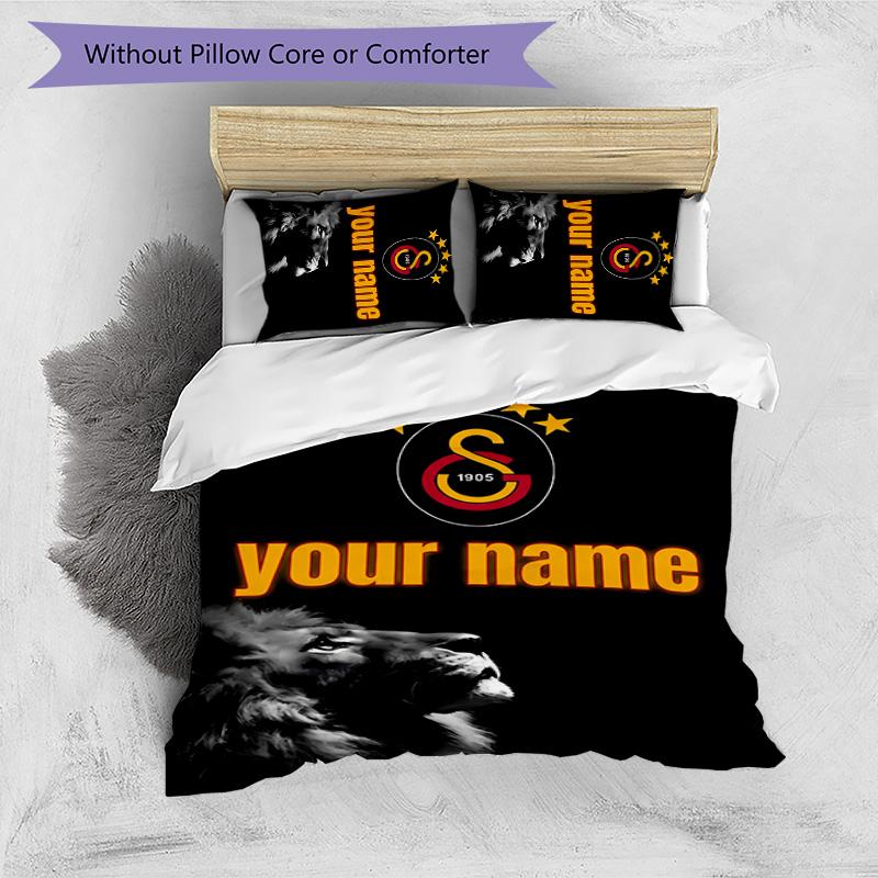 3pcs Custom Name Galatasaray logo Bedding Set Duvet Cover Closure Includes 1 Duvet Cover&2 Pillowcases for All Seasons Bedroom Decor