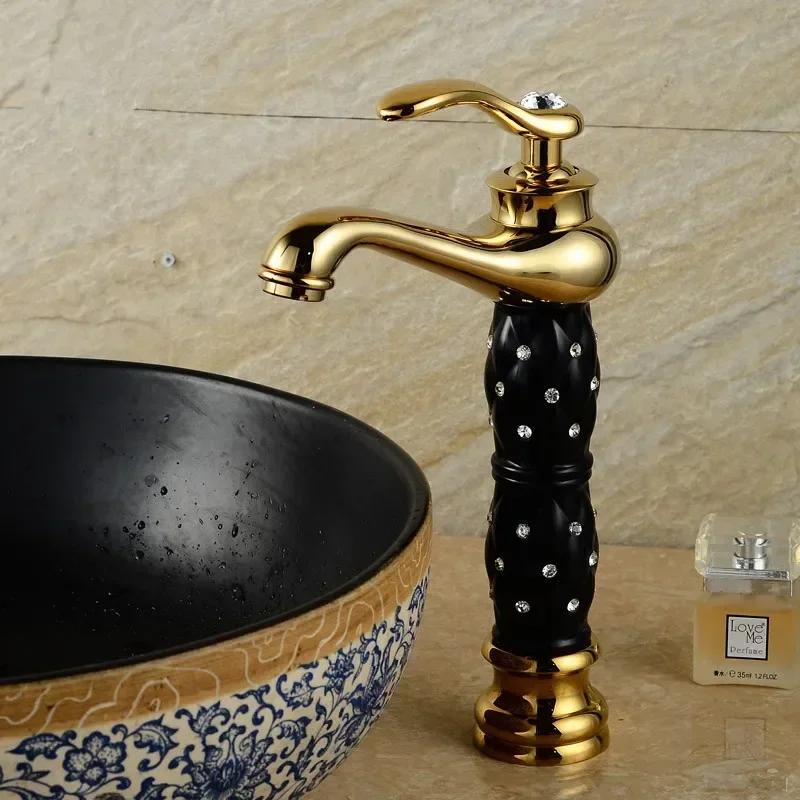 Basin Faucets Luxury Gold Mixer Tap Deck Mounted Tall Bathroom Faucets Single Handle Vanity Single Hole Mixer Water Taps