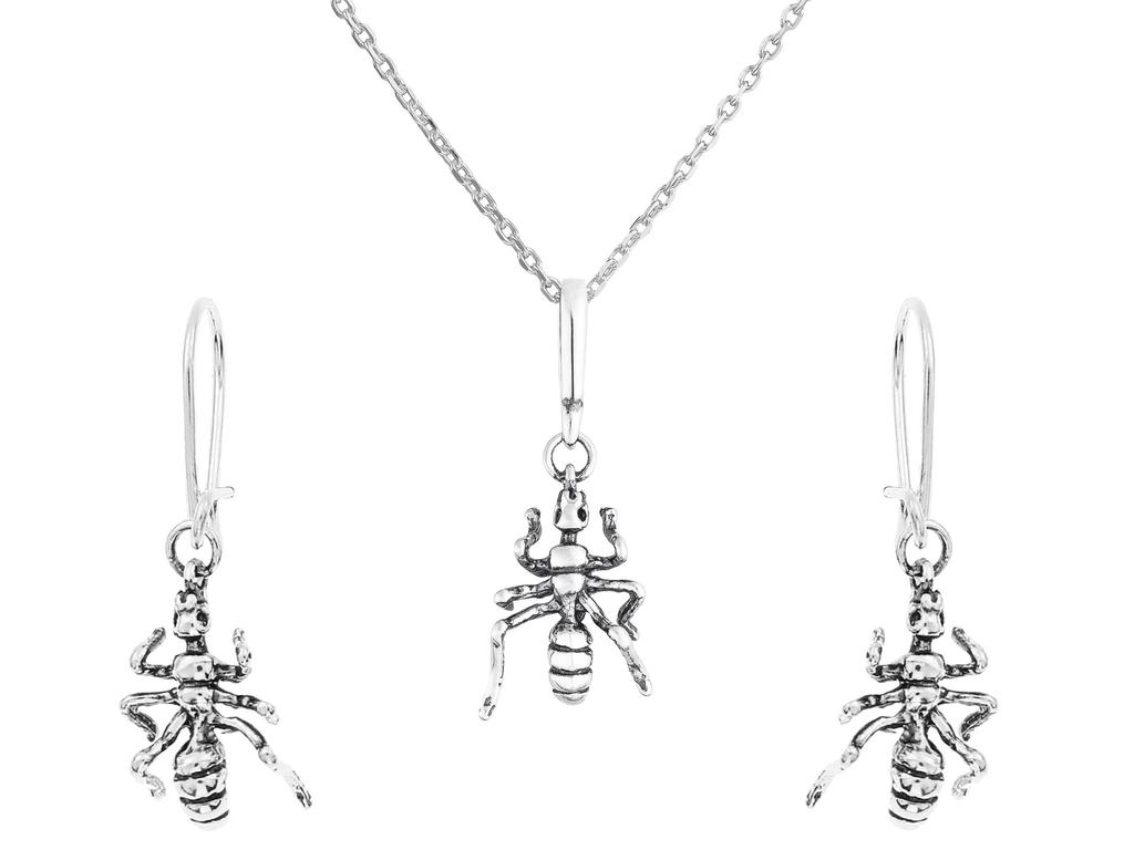 Ant Silver Jewelry Set Oxidized Silver Women' Insect Set