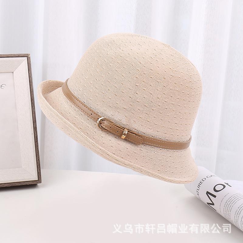 Hat sunscreen hat summer women's versatile sun hat dome basin hat new foreign leather buckle foldable bucket hat