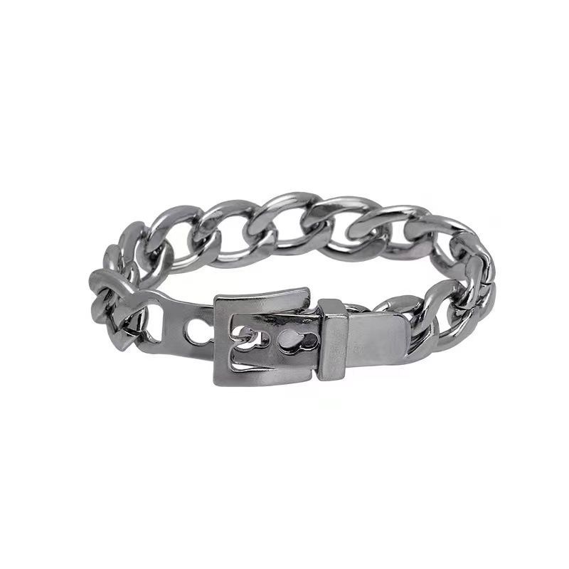 Silver thick chain belt buckle bracelet female ins cold wind design sense simple temperament niche Cuban chain jewelry