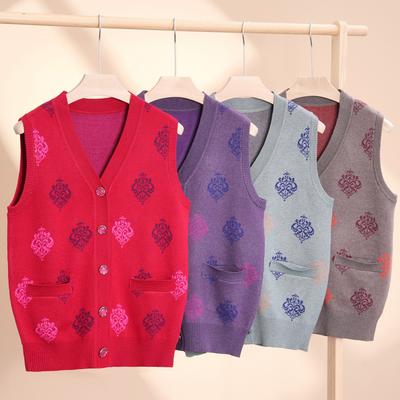 Senior Grandma Wears Autumn Casual Vest Quality Sweater Middle-aged and Elderly Mother Wears Sweater Horse Clips Waistcoat
