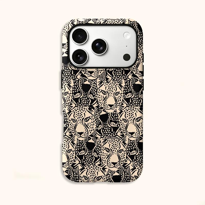 Abstract Safari Modern Leopard Face Animal Print Pattern Line Film Aesthetic Protective Shockproof Bumper Phone Case For iPhone 14 15 16 Pro Max Plus